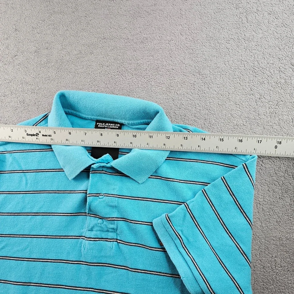 Polo Jeans Co. Ralph Lauren Polo Shirt Mens Medium Blue Striped Golf Performance